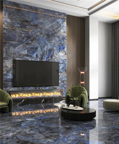 Batu Buatan Berharga Batu Sinter Labrodorite Biru Untuk Panel Dinding Dapur Veneer