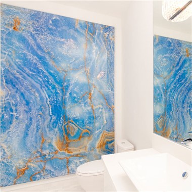 Panel Dinding Villa Interior Mewah Kustom Grosir Sky Blue Onyx Marble Slab